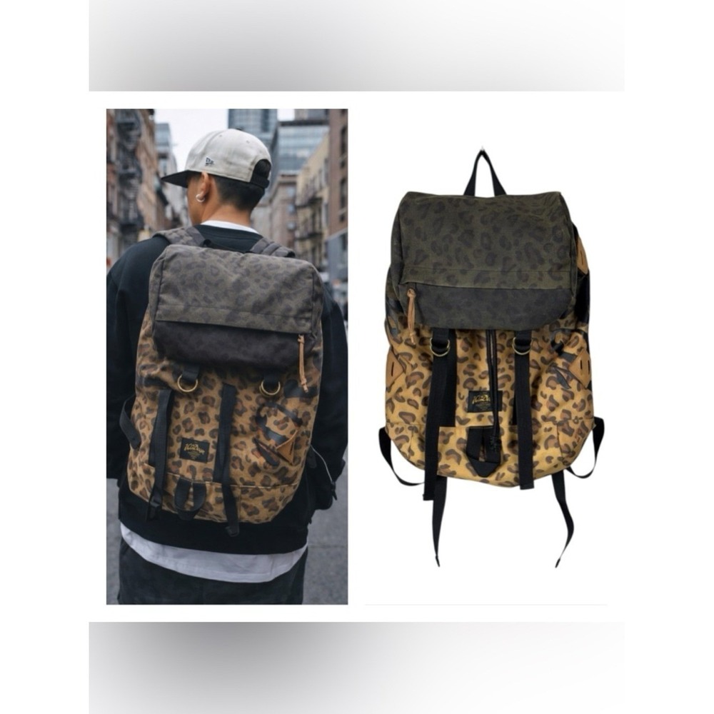 Vintage Y2K 10 Deep Leopard Print Backpack 90 Streetwear Skater Utility Bag Rare